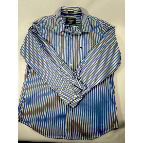 Abercrombie & Fitch Shirt Mens Muscle Pocket Classic Blue Striped Long SleeveXXL - Picture 1 of 8